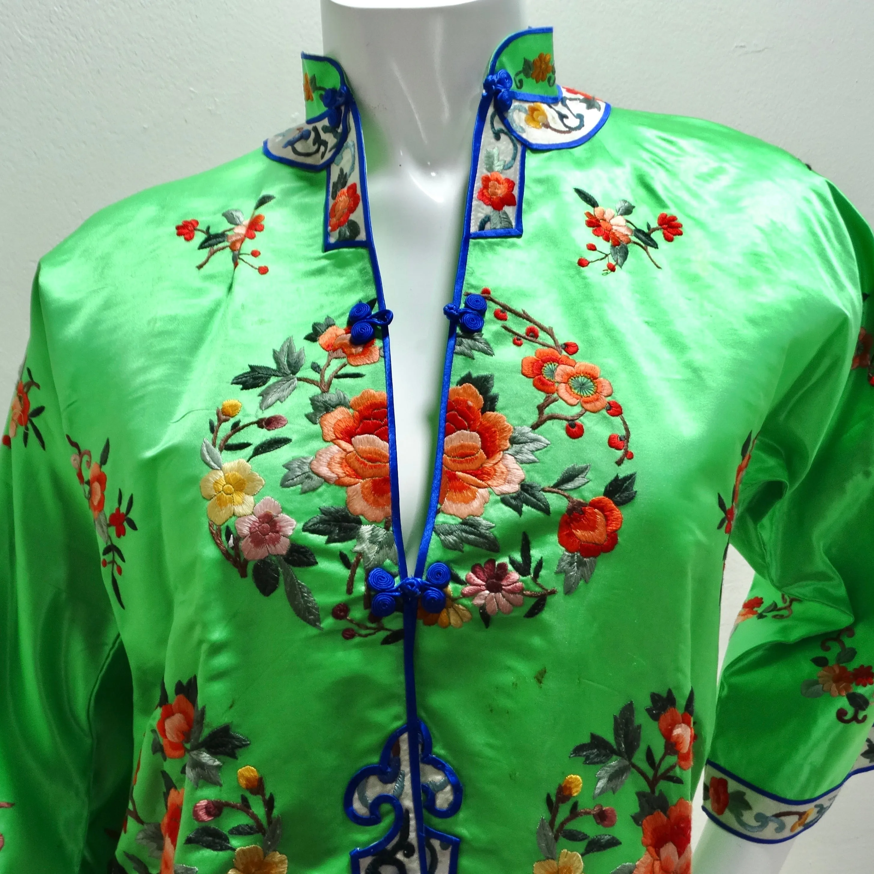1970s Bright Green Satin Chinese Pajamas