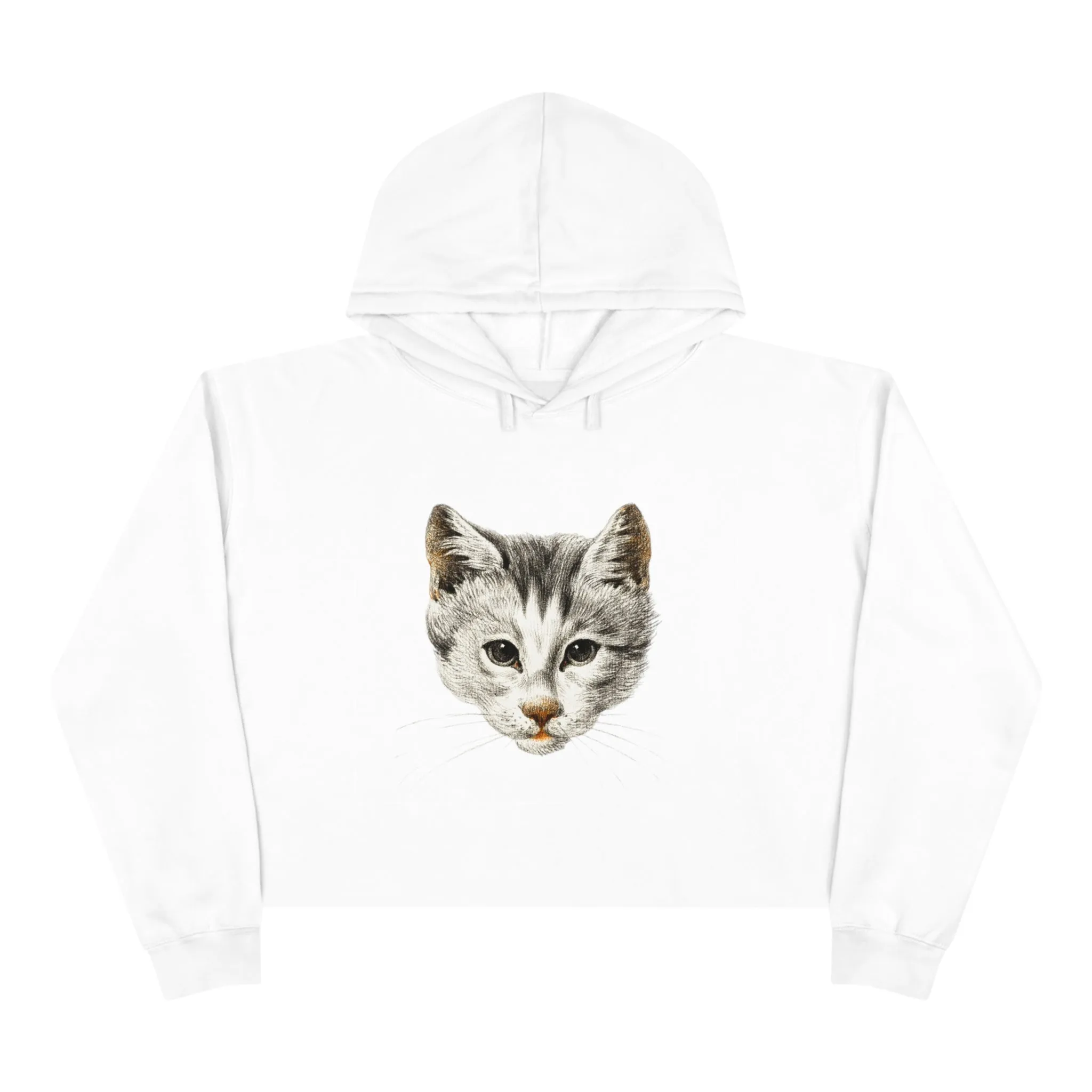 Adorable Cat-Themed Cropped Hoodie in Pink & White, Cozy Women's Streetwear, Unique Cat Lover Gift Idea, Valentine Gift