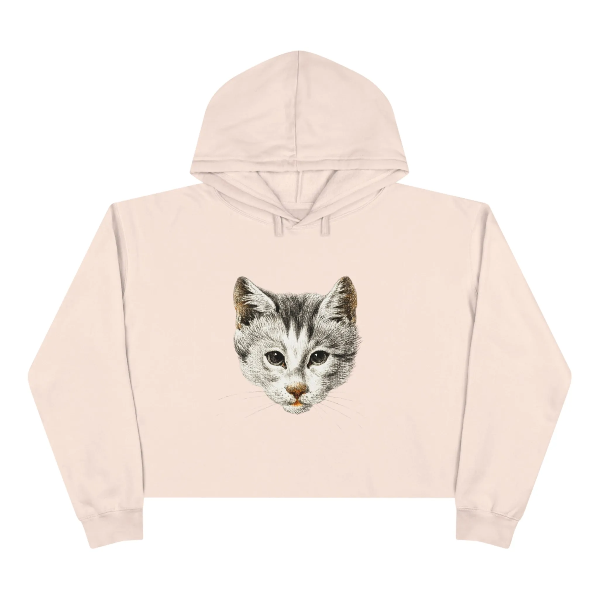 Adorable Cat-Themed Cropped Hoodie in Pink & White, Cozy Women's Streetwear, Unique Cat Lover Gift Idea, Valentine Gift
