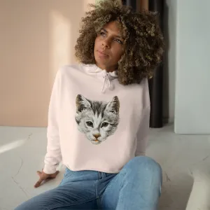 Adorable Cat-Themed Cropped Hoodie in Pink & White, Cozy Women's Streetwear, Unique Cat Lover Gift Idea, Valentine Gift