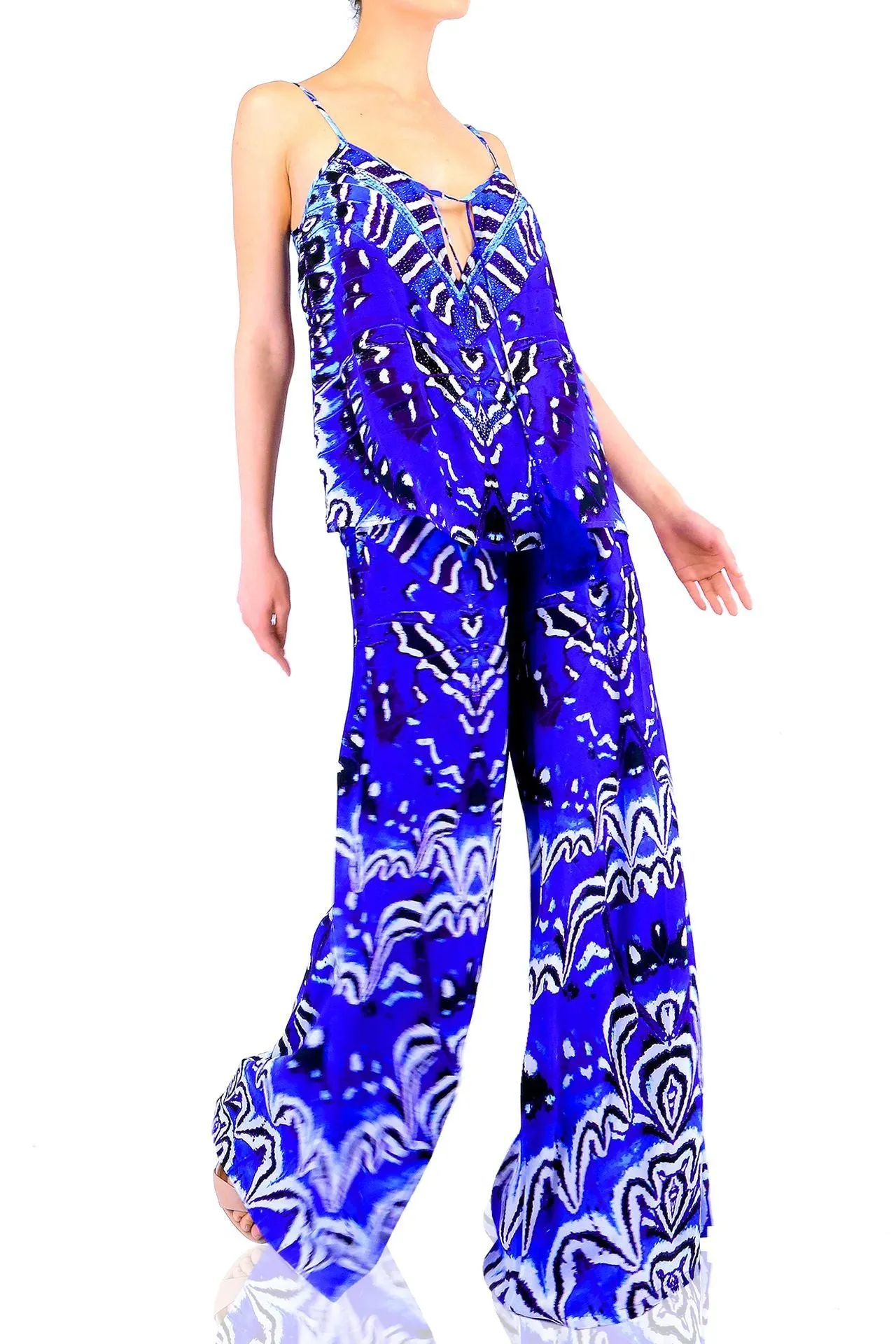 Annabella Butterfly-Print Wide Leg Pants