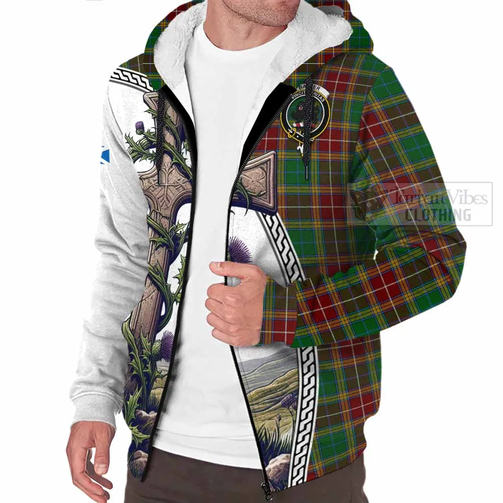 Baxter Tartan Sherpa Hoodie with Family Crest and St. Andrew's Cross Accented by Thistle Vines