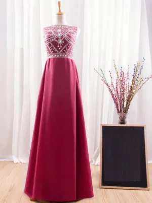 Beaded Bateau Crystal Evening Dress