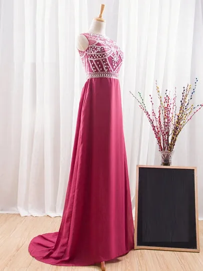 Beaded Bateau Crystal Evening Dress