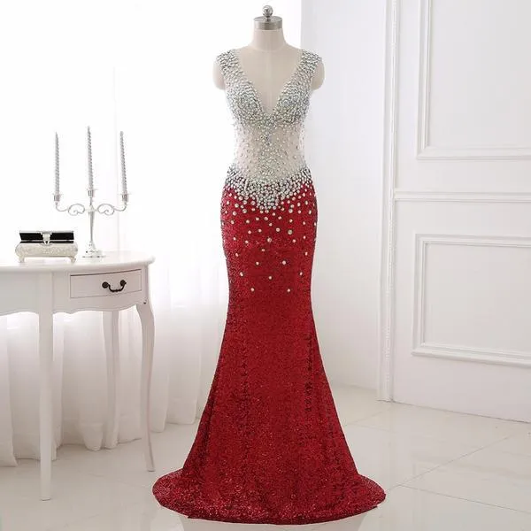 Beaded Gold Long Prom Dress