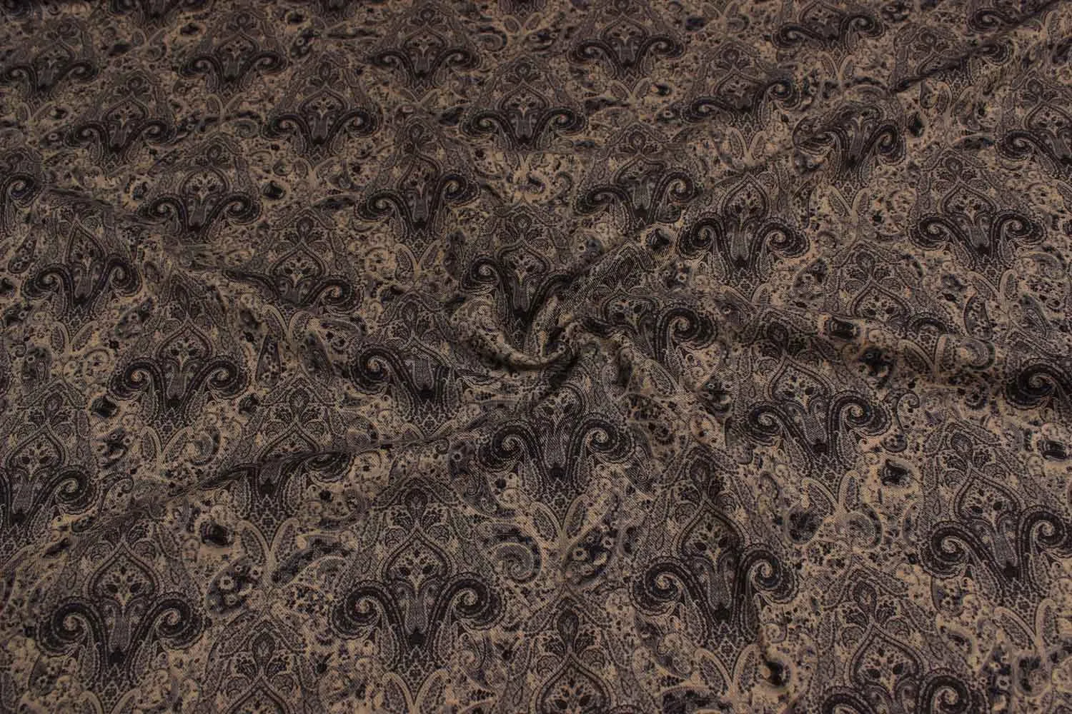 Black & Beige Traditional Angora Impression Fabric