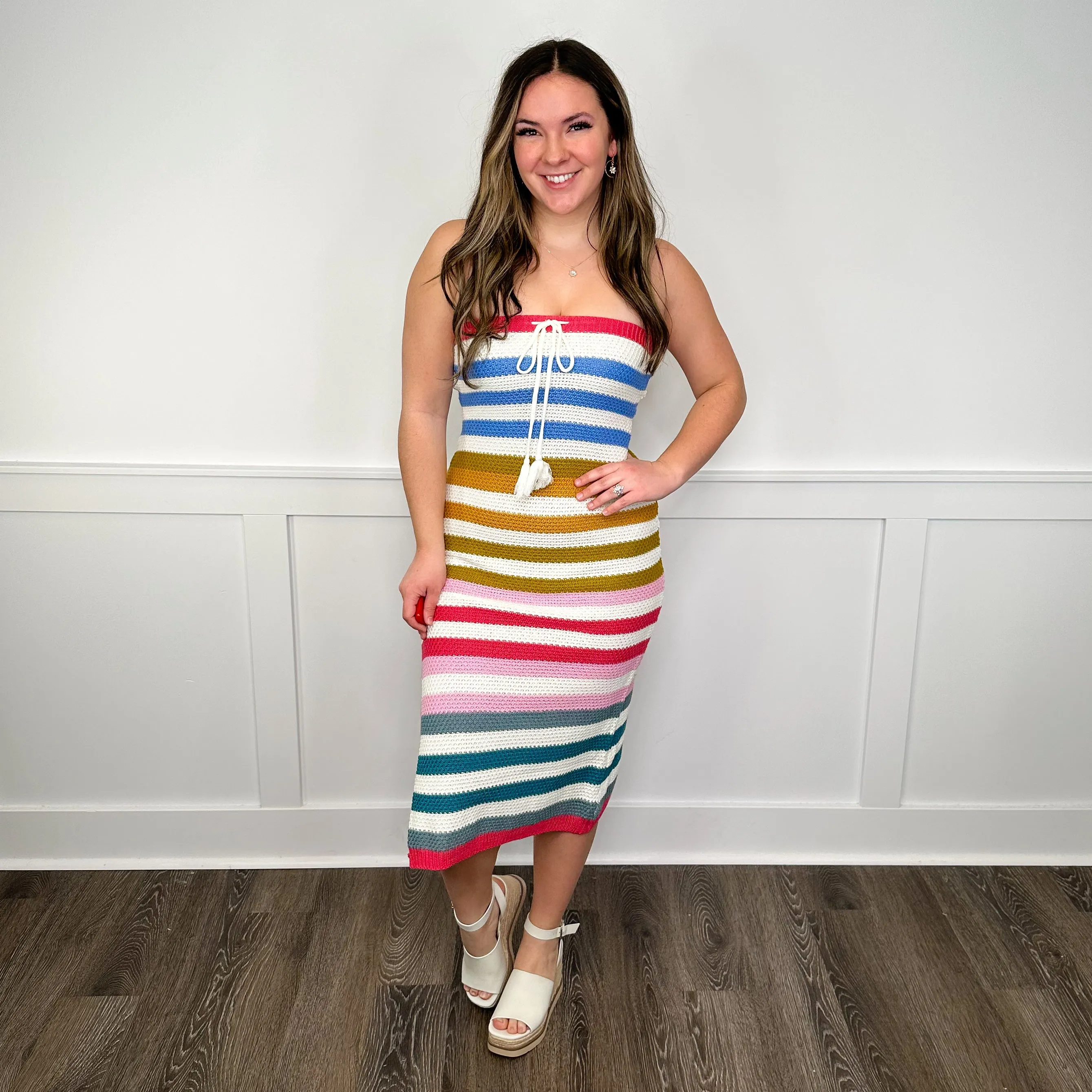 Bright Sunshine Cotton Blend Strapless White Avery Mae Dress