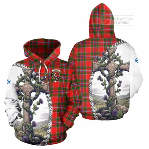 Butter Tartan Hoodie with Family Crest and St. Andrew's Cross Accented by Thistle Vines