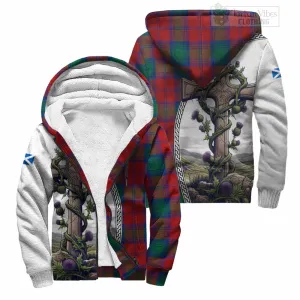 Byres (Byses) Tartan Sherpa Hoodie with Family Crest and St. Andrew's Cross Accented by Thistle Vines