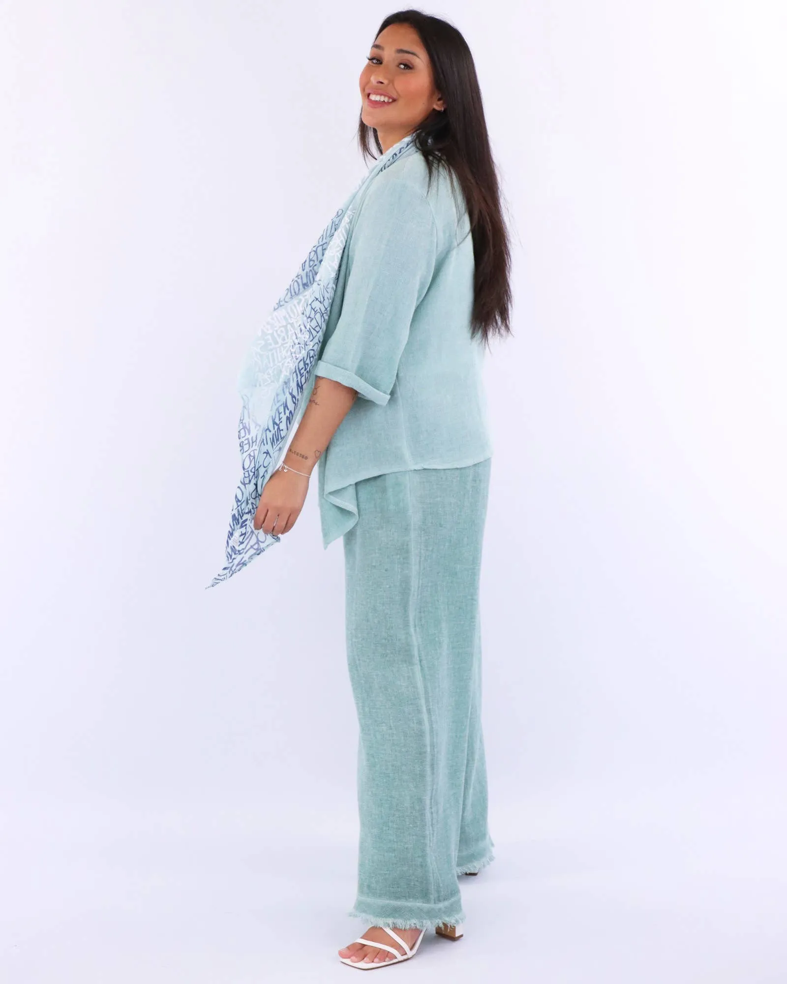Cadenza Linen and Cotton Blend Waterfall Front Cardi: One Size