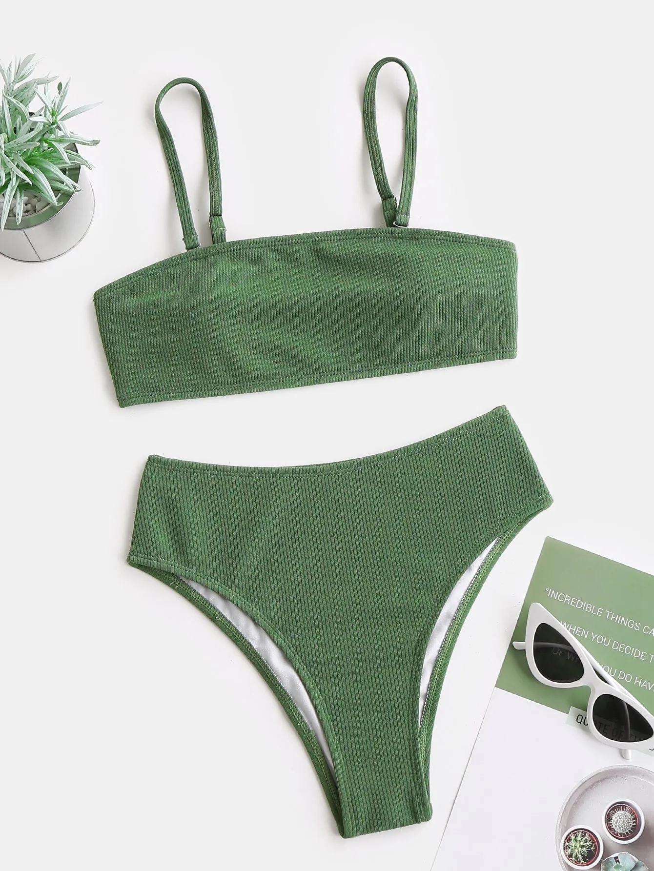 Casual Plain Spaghetti Strap Women Bikini Sets