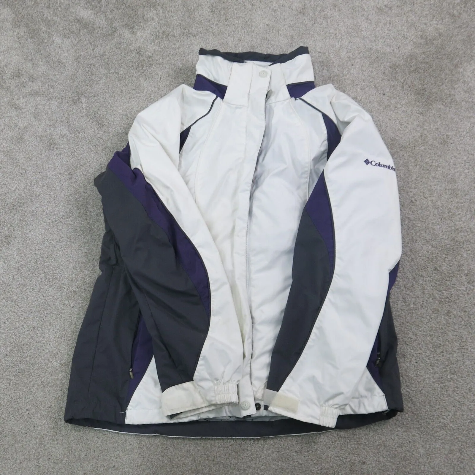 Columbia Womens Full Zip Up Windbreaker Jackets Mock Neck White Black Size Large