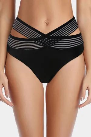 Crisscross Stripe High Waist Swim Shorts