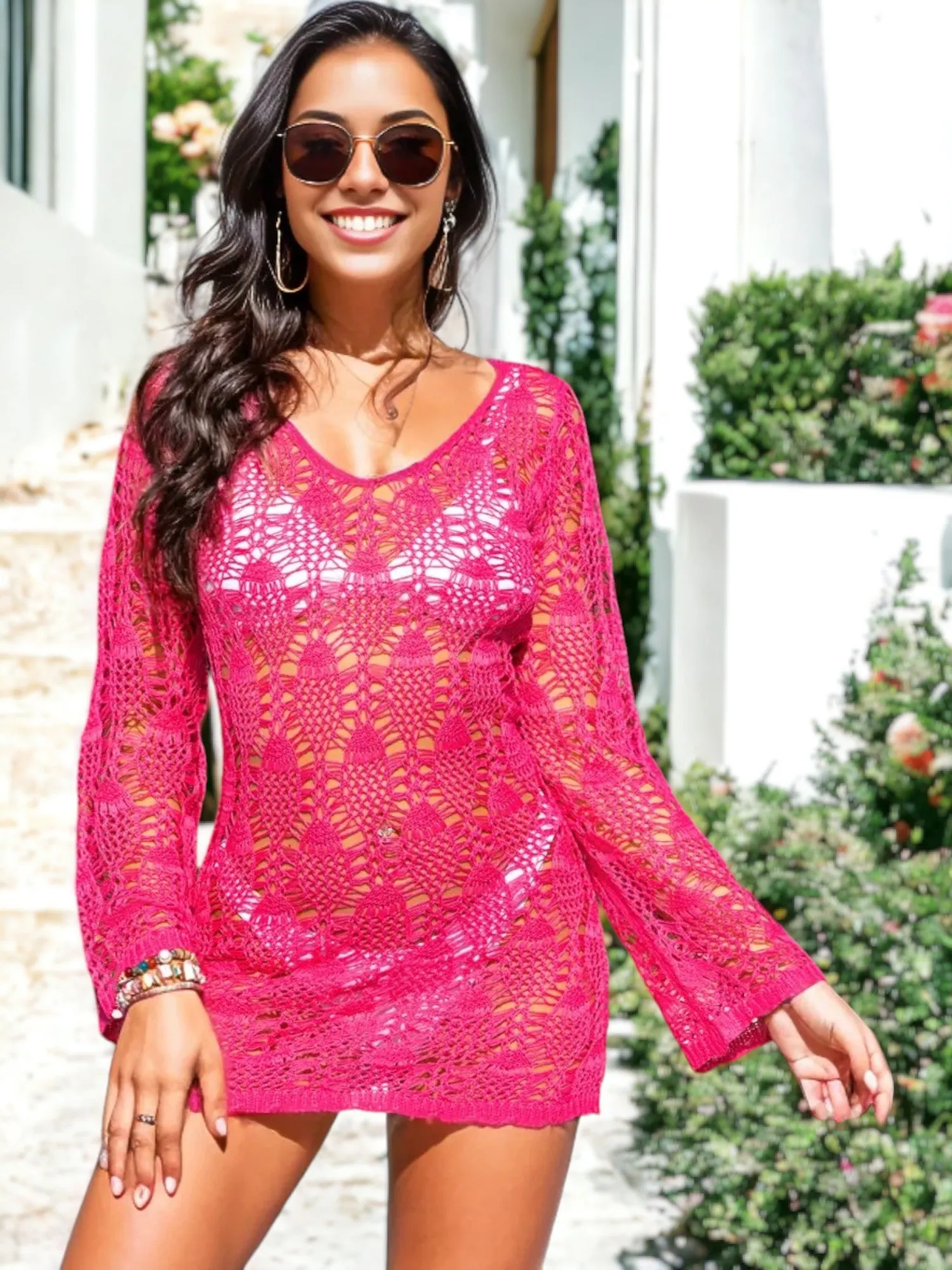 Crochet Knitted Tunic Bikini Cover Up Beach Outfit