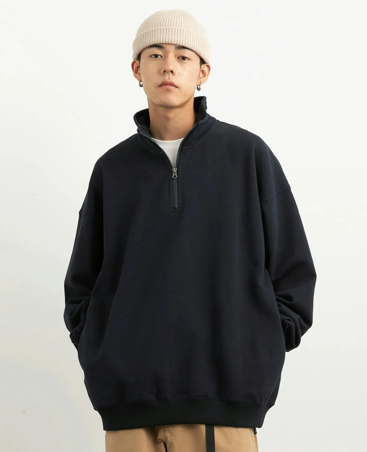 Drop Shoulder Half-Zip Oversized Sweatshirt