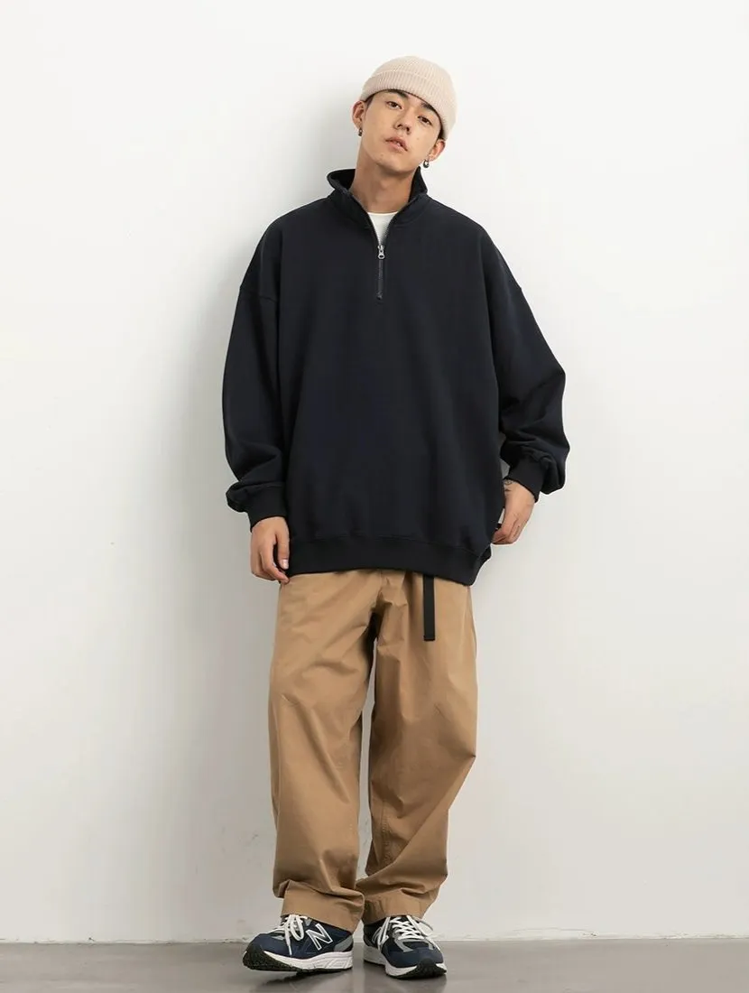 Drop Shoulder Half-Zip Oversized Sweatshirt