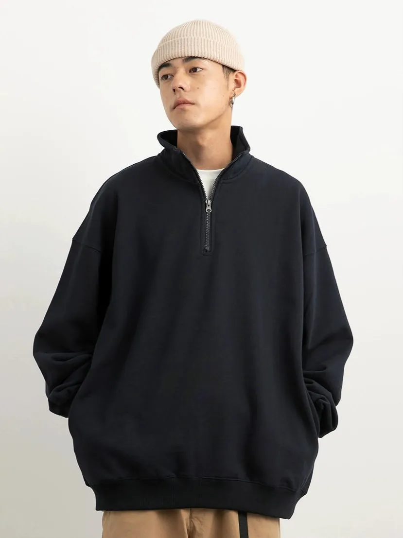 Drop Shoulder Half-Zip Oversized Sweatshirt