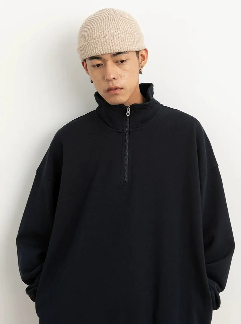Drop Shoulder Half-Zip Oversized Sweatshirt