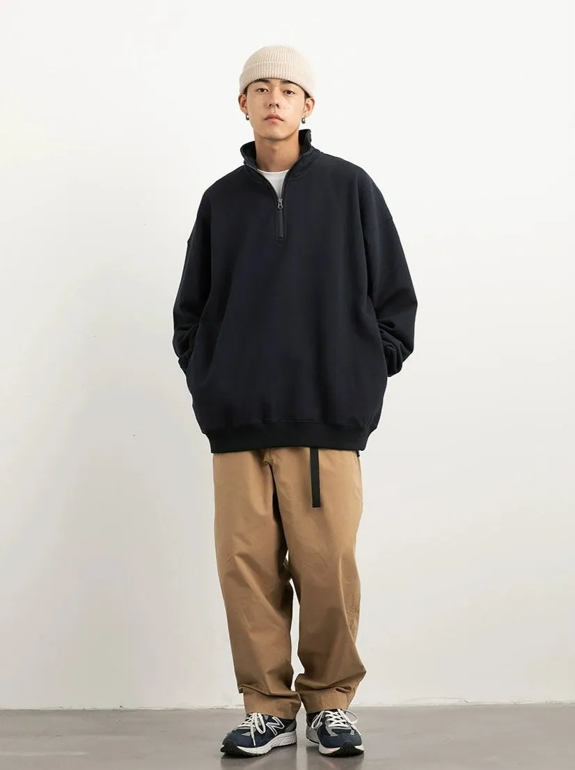 Drop Shoulder Half-Zip Oversized Sweatshirt