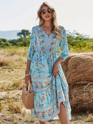 Elegant Deep V Neck Long Sleeves Long Maxi Broomstick Summer Dress