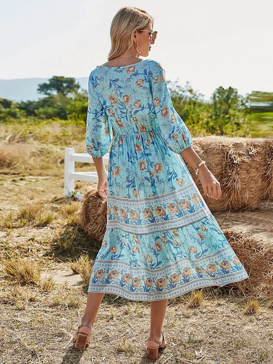 Elegant Deep V Neck Long Sleeves Long Maxi Broomstick Summer Dress