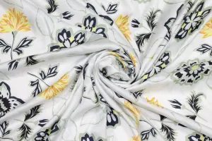 Floral Silk Twill - Navy / Green / Yellow / White