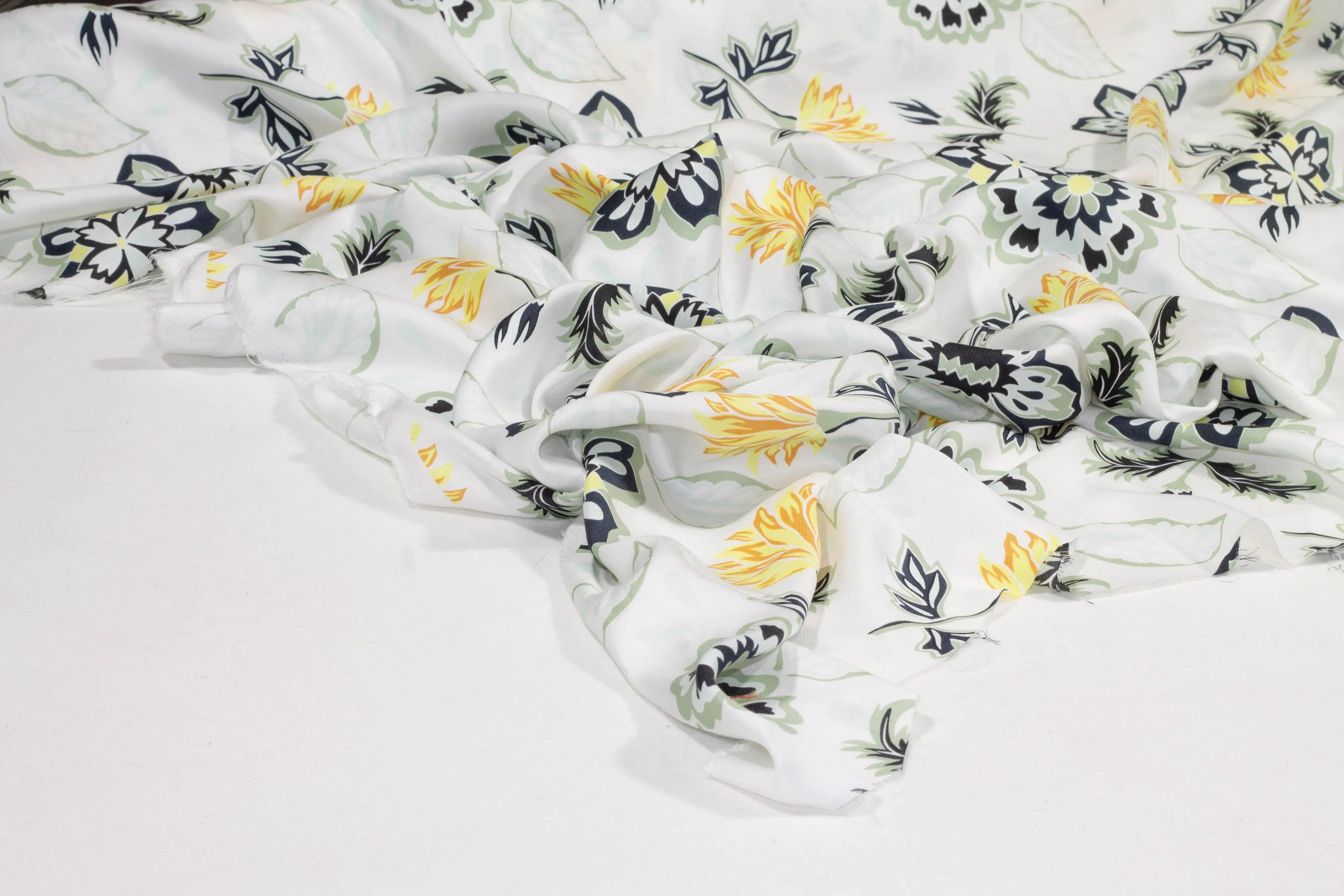 Floral Silk Twill - Navy / Green / Yellow / White