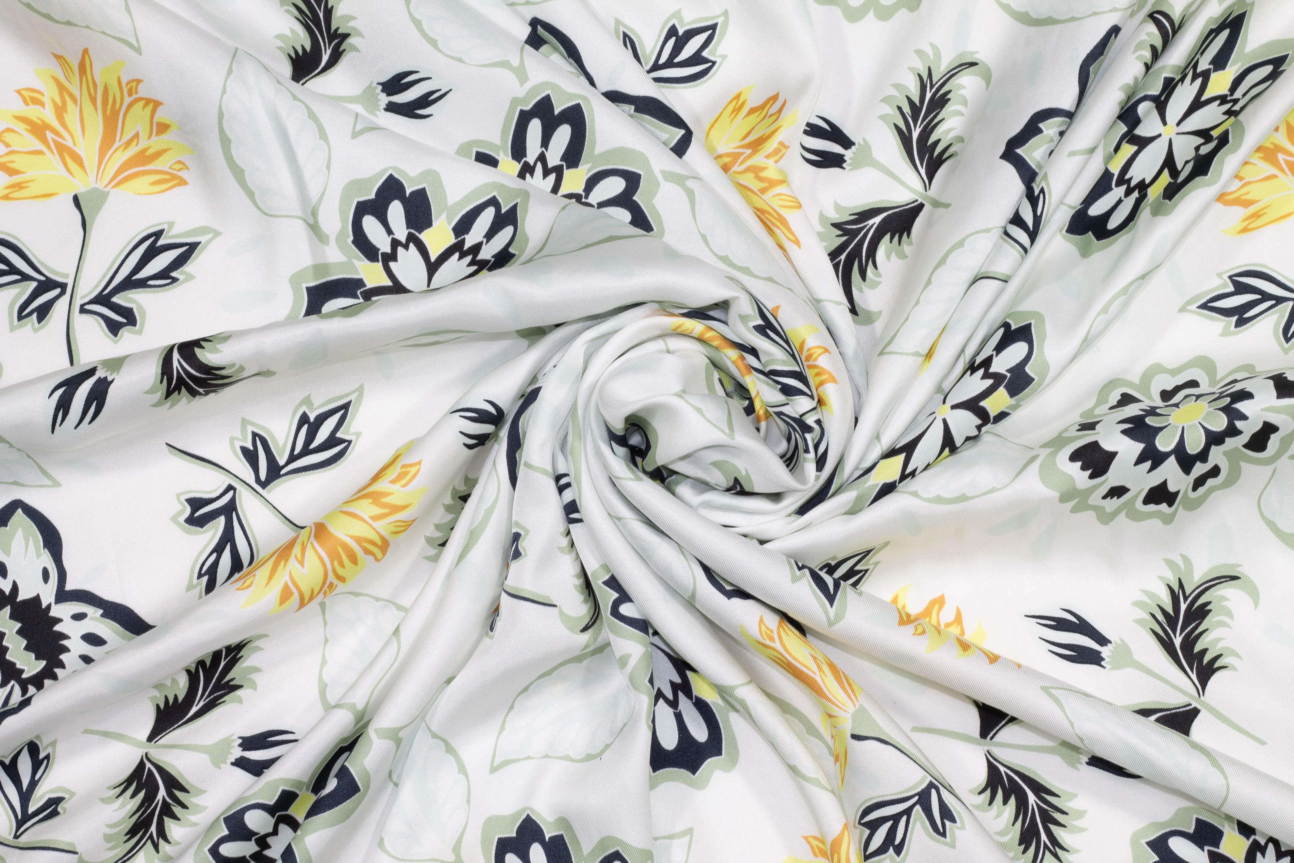 Floral Silk Twill - Navy / Green / Yellow / White