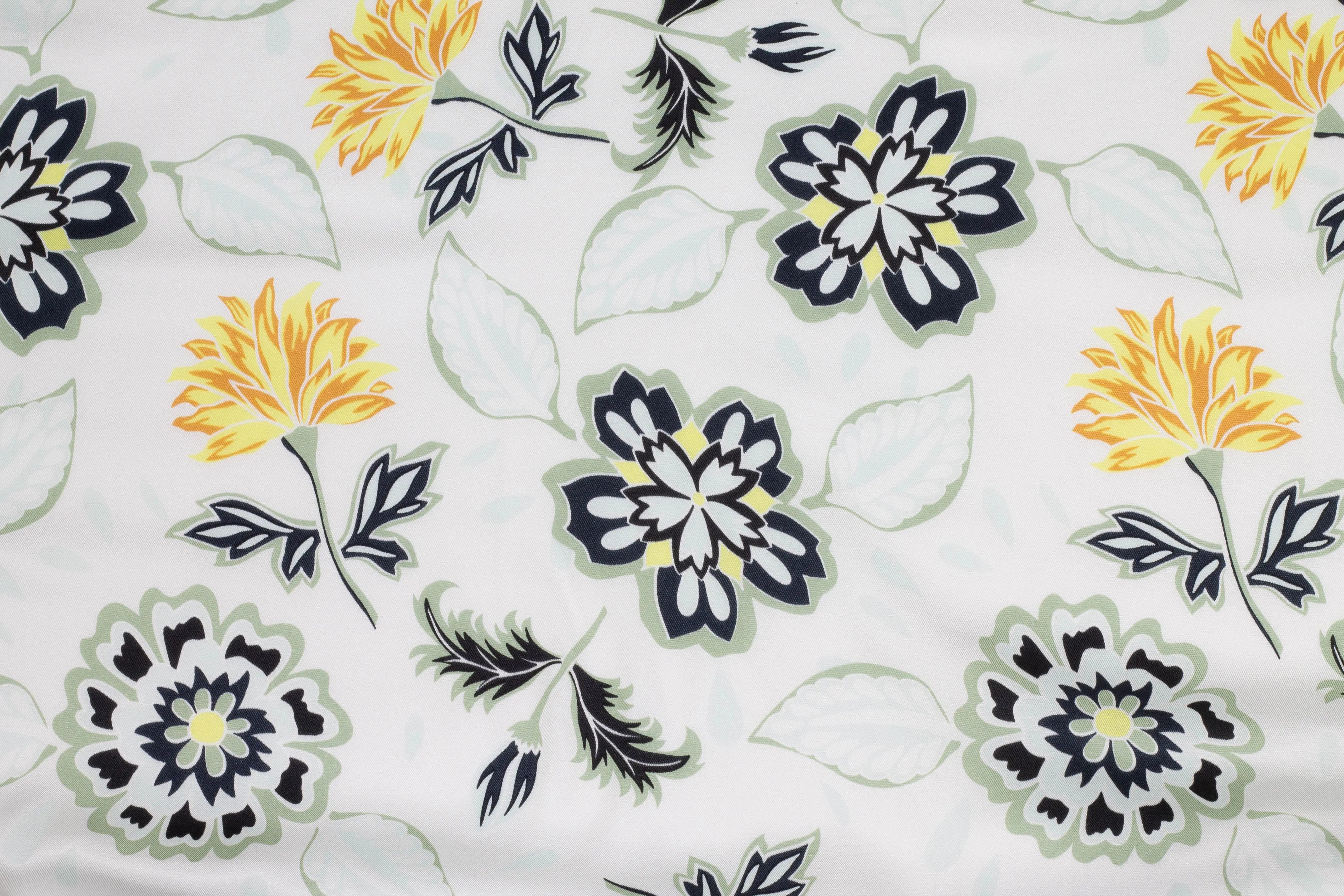 Floral Silk Twill - Navy / Green / Yellow / White