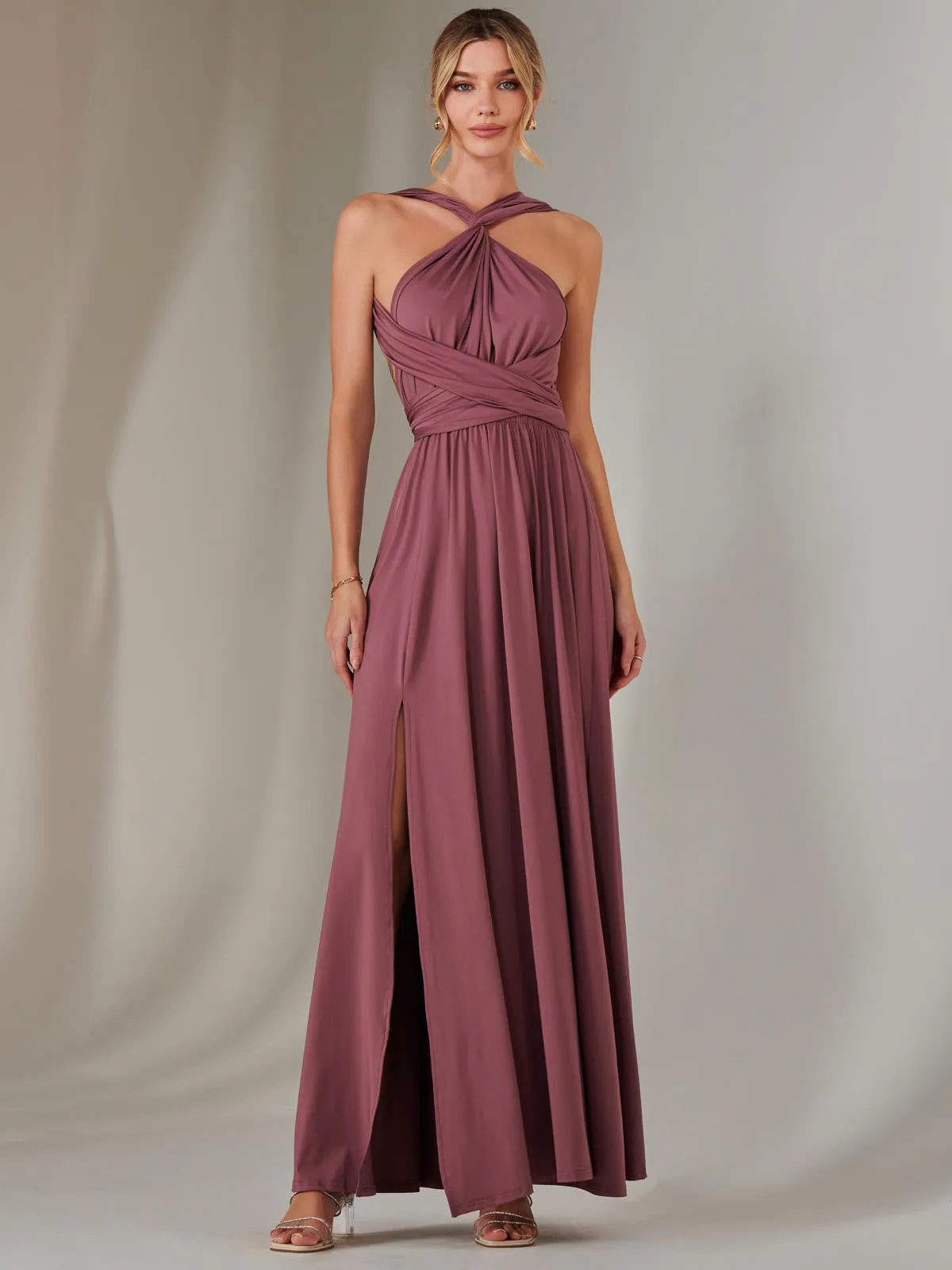 Halter Neck Maxi Bridesmaid Dress, Mauve
