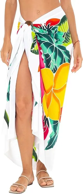Hand-Painted Floral Sarong Wrap - Beach Cover-Up by SHU-SHI