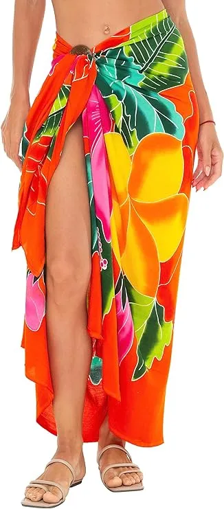 Hand-Painted Floral Sarong Wrap - Beach Cover-Up by SHU-SHI