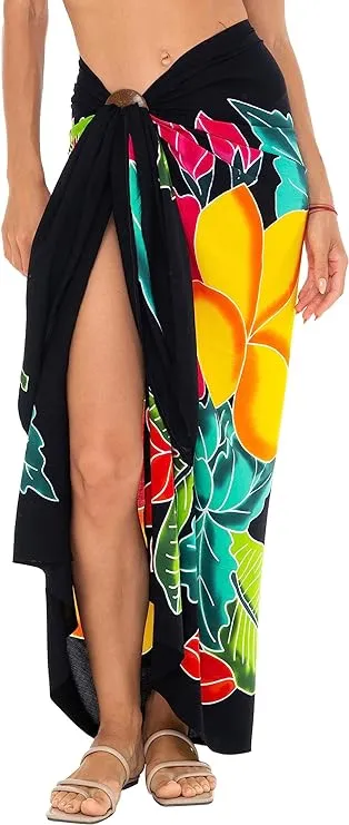 Hand-Painted Floral Sarong Wrap - Beach Cover-Up by SHU-SHI