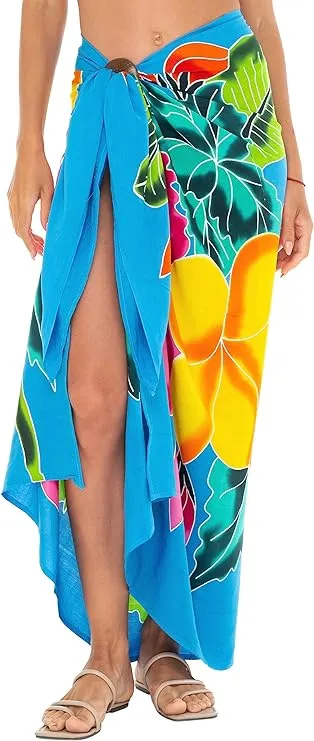 Hand-Painted Floral Sarong Wrap - Beach Cover-Up by SHU-SHI