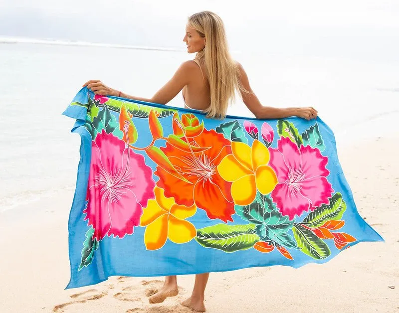 Hand-Painted Floral Sarong Wrap - Beach Cover-Up by SHU-SHI