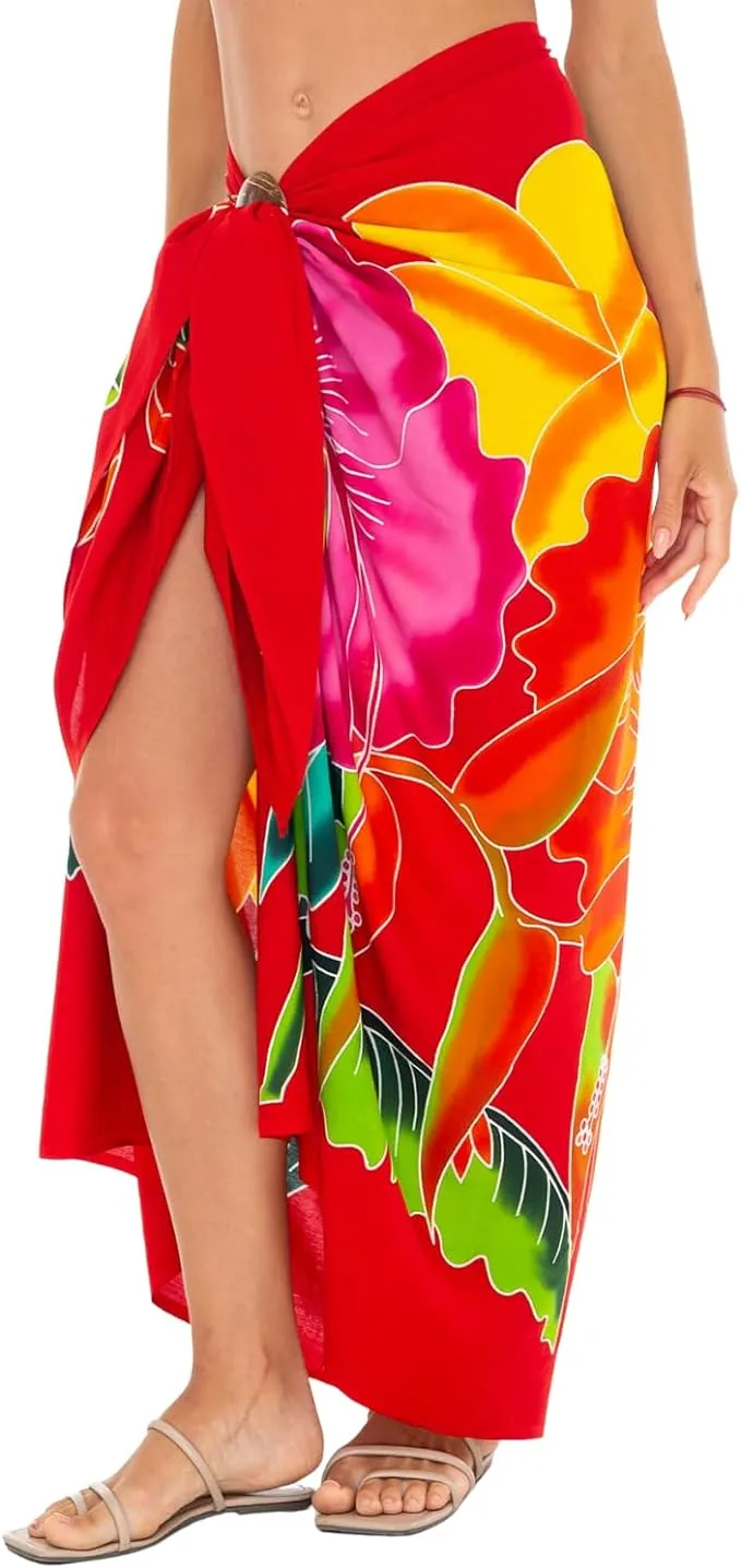 Hand-Painted Floral Sarong Wrap - Beach Cover-Up by SHU-SHI