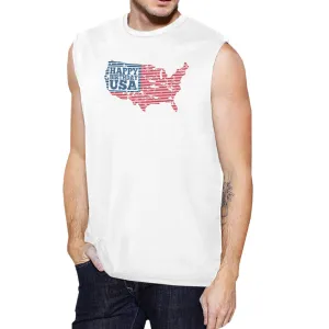 Happy Birthday USA Mens White Cap Sleeve Tshirt Funny 4 Of July Tee