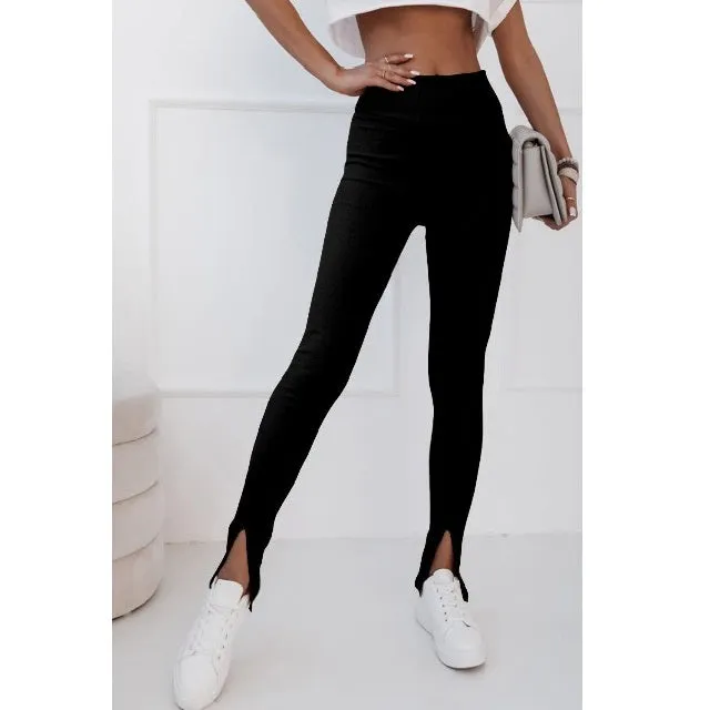 High Waist Ribbed Slit Leggings
