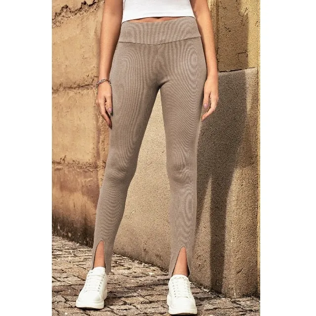 High Waist Ribbed Slit Leggings
