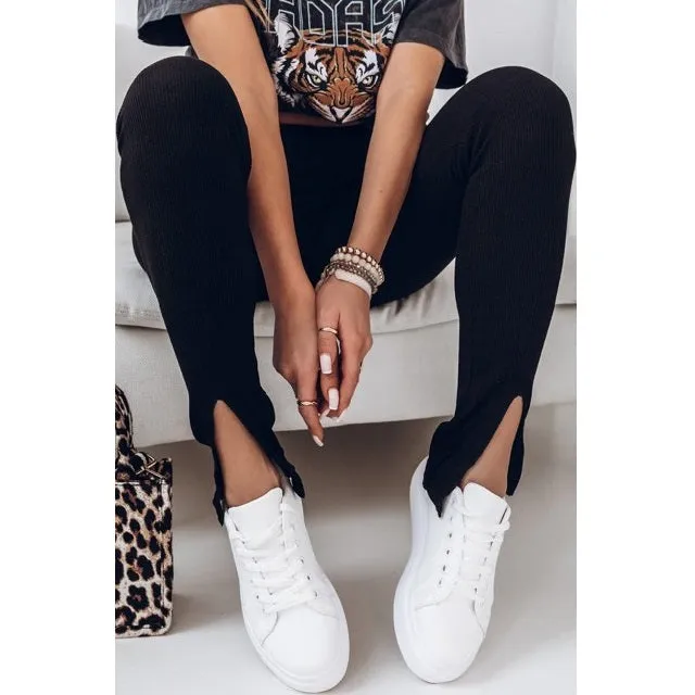 High Waist Ribbed Slit Leggings