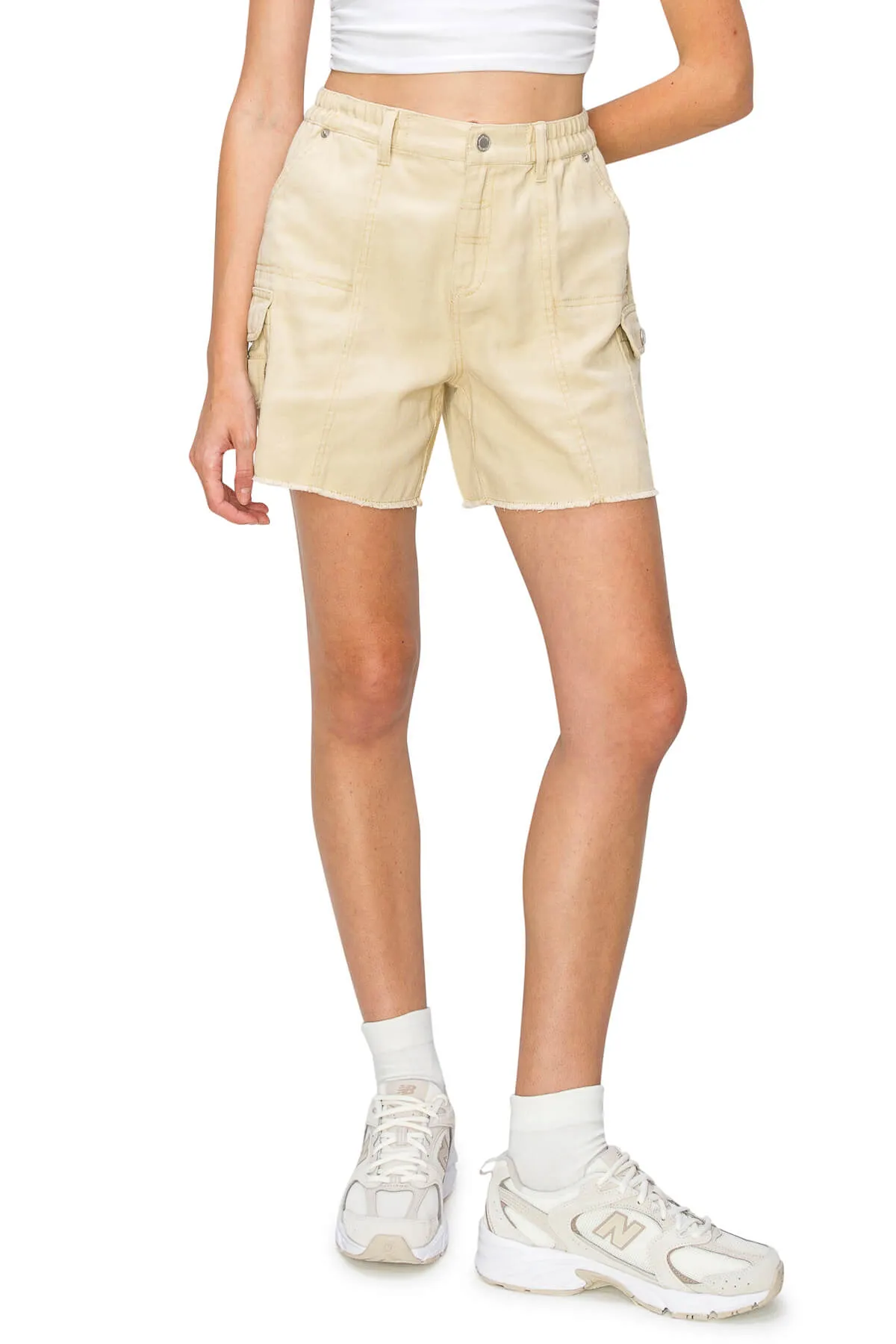 High Waisted Cut Off Utility Shorts - Sand