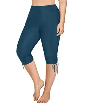High Waisted Swimsuit Board Shorts Plus Size Swim Capris-Teal