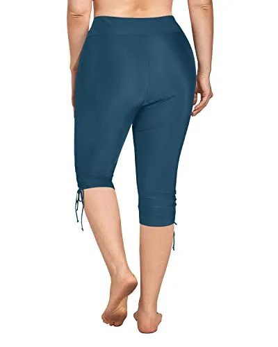High Waisted Swimsuit Board Shorts Plus Size Swim Capris-Teal