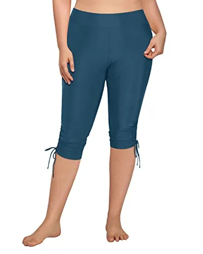 High Waisted Swimsuit Board Shorts Plus Size Swim Capris-Teal