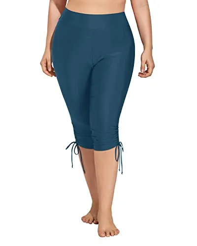 High Waisted Swimsuit Board Shorts Plus Size Swim Capris-Teal