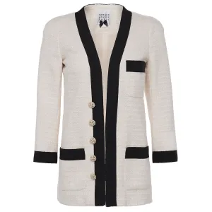 Ivory Tweed Blazer with Black Grosgrain Trim