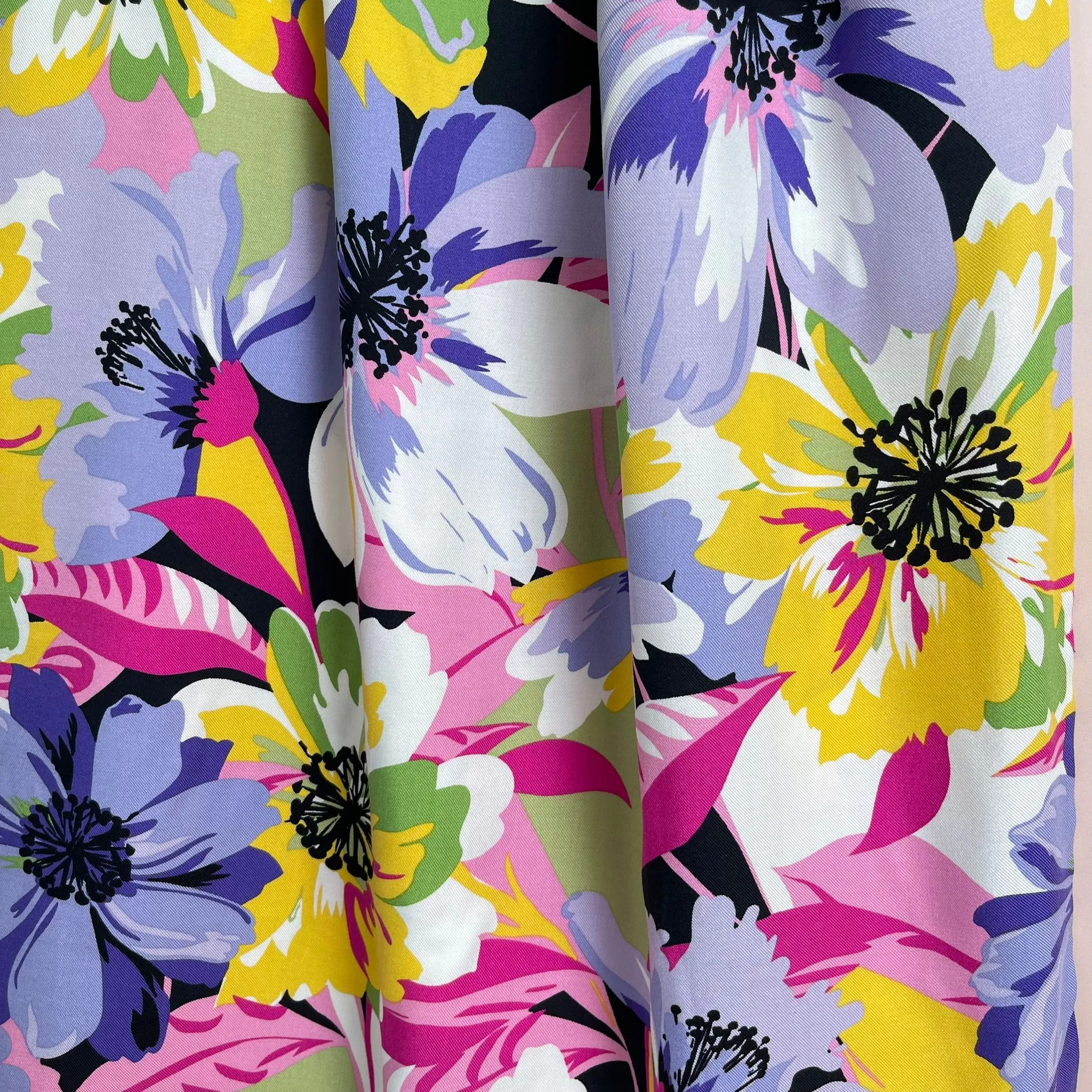 Joyful Blooms Purple Viscose Twill Fabric