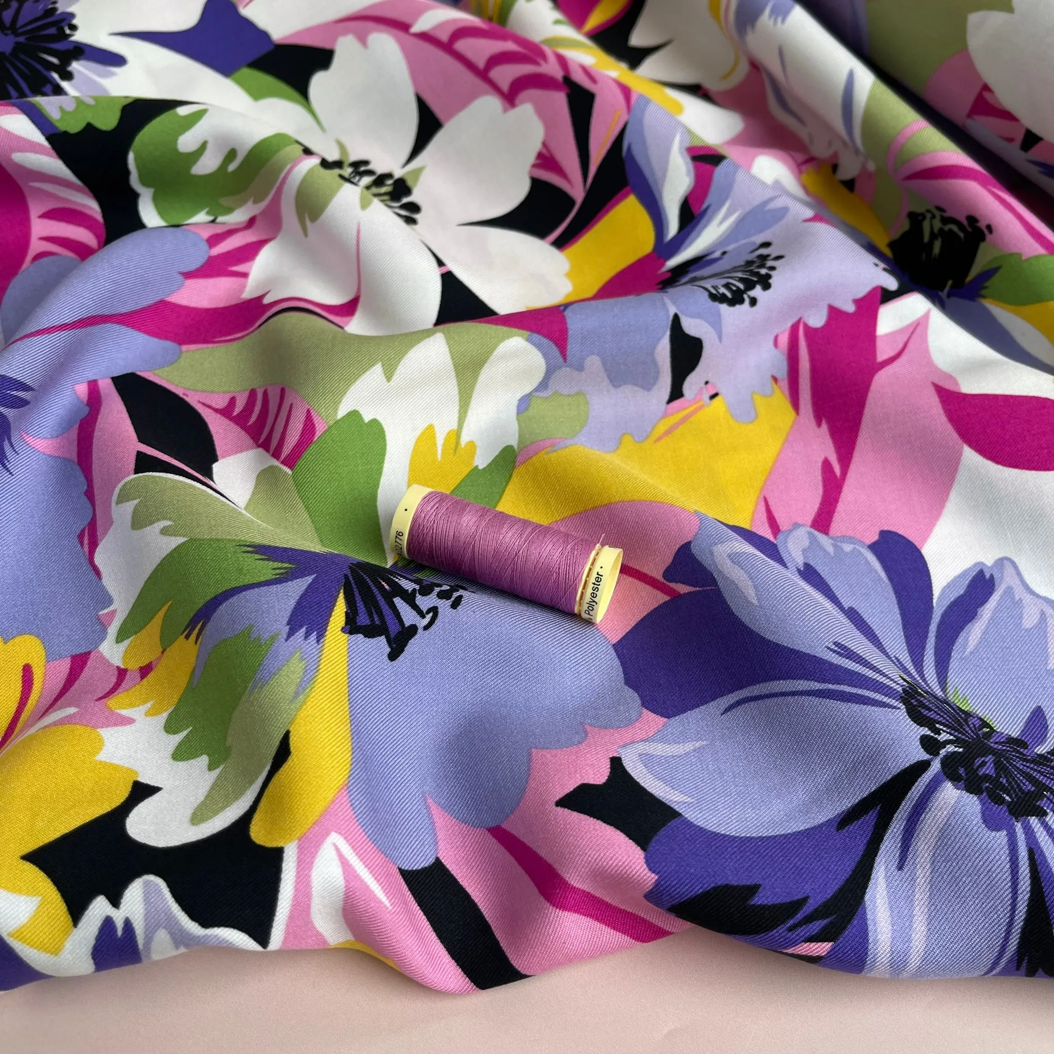 Joyful Blooms Purple Viscose Twill Fabric