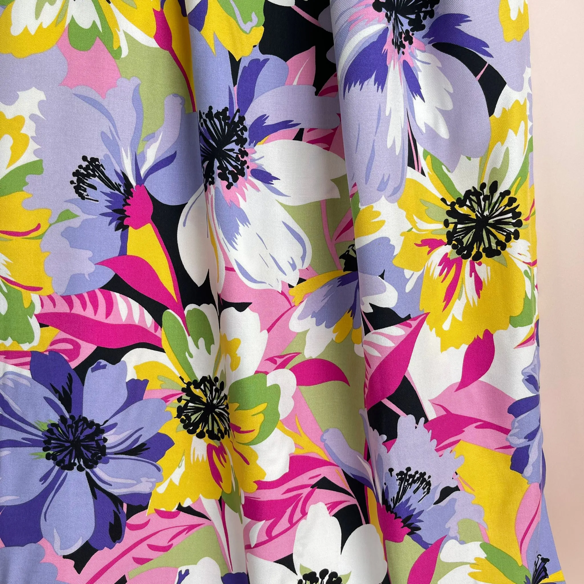 Joyful Blooms Purple Viscose Twill Fabric