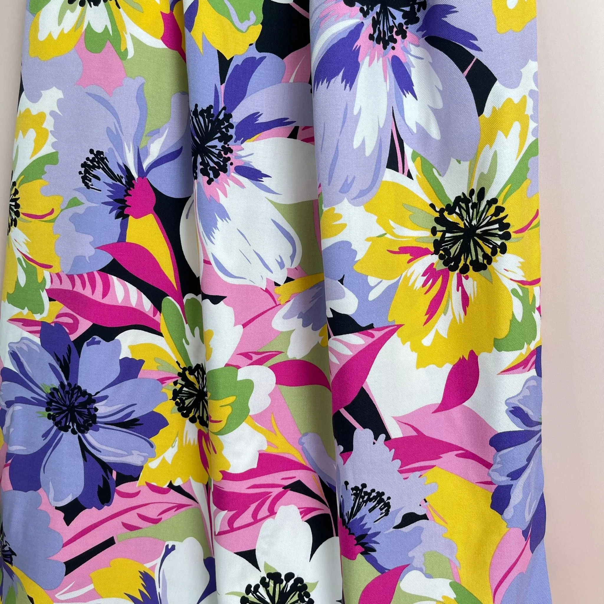 Joyful Blooms Purple Viscose Twill Fabric
